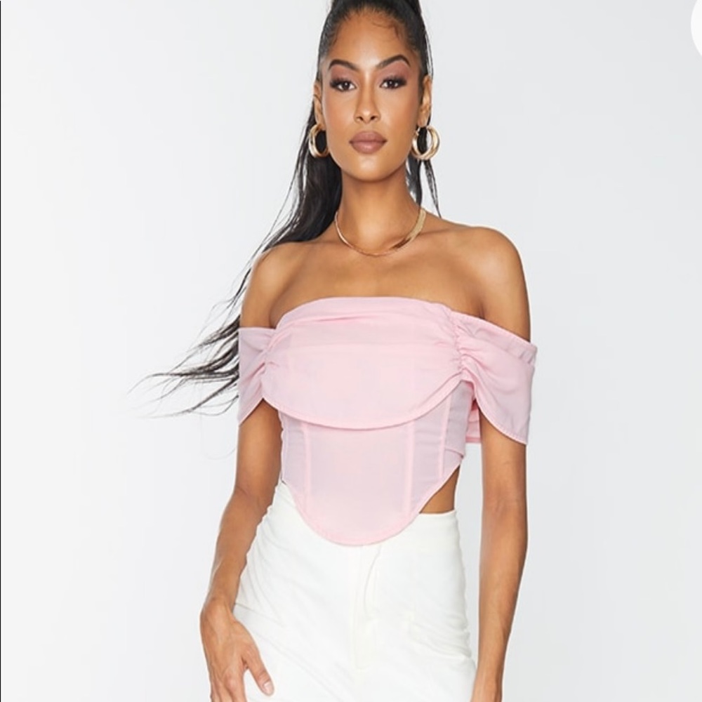 Pink Chiffon Draped Bardot Curved Hem Corset